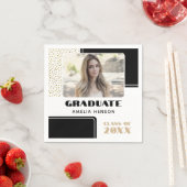 Modernes Schwarz-weißer Glitzer Graduate Foto Serviette (Beispiel)