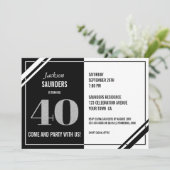 Modernes Schwarz-weißes 40. GeburtstagsParty Einladung (Stehend Vorderseite)