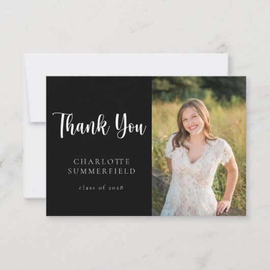 Modernes Schwarz-weißes Abschluss Foto Vielen Dank Einladung (Vorderseite)