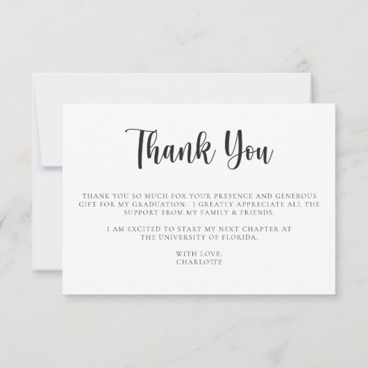 Modernes Schwarz-weißes Abschluss Foto Vielen Dank Einladung (Rückseite)