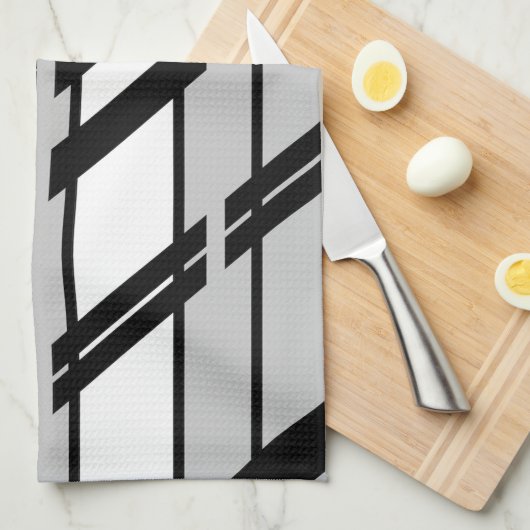 Modernes Schwarz-weißes Abstraktes Skyline-Muster Geschirrtuch (Viertel Falte)