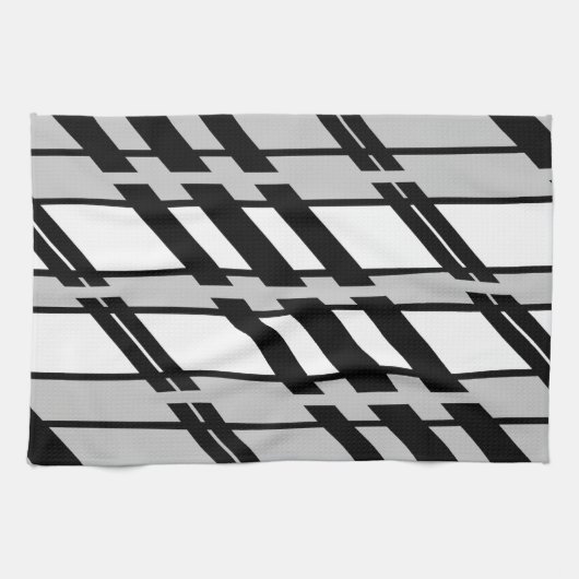 Modernes Schwarz-weißes Abstraktes Skyline-Muster Geschirrtuch (Horizontal)