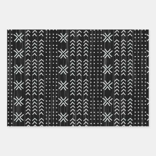 Modernes, Schwarz-weißes afrikanisches Muster Geschenkpapier Set (Vorderseite 3)