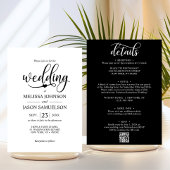 Modernes Schwarz-weißes ALL IN ONE Wedding + QR Co Einladung