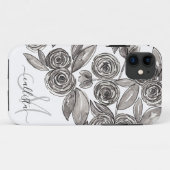 Modernes Schwarz-weißes Blumenfarbenmonogramm Case-Mate iPhone Hülle (Rückseite (Horizontal))