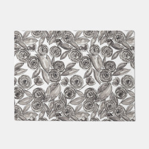 Modernes Schwarz-weißes Blumenfarbenmonogramm Fußmatte