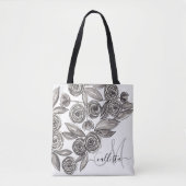 Modernes Schwarz-weißes Blumenfarbenmonogramm Tasche (Vorderseite)