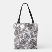 Modernes Schwarz-weißes Blumenfarbenmonogramm Tasche (Rückseite)
