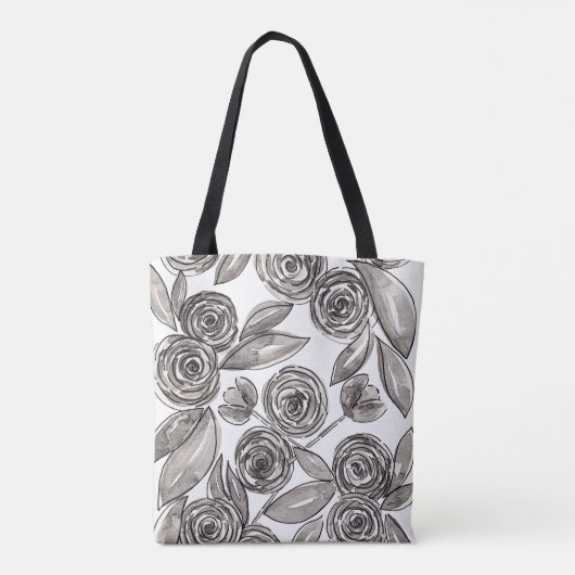 Modernes Schwarz-weißes Blumenfarbenmonogramm Tasche (Rückseite)