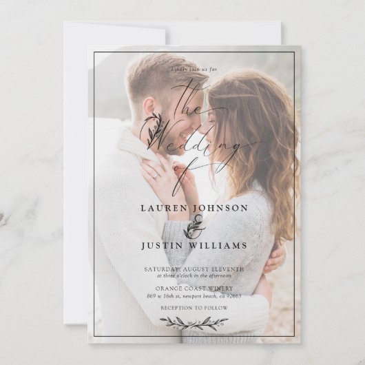 Modernes Schwarz-weißes Botanisches Drehbuch Vellu Einladung (Vorderseite)