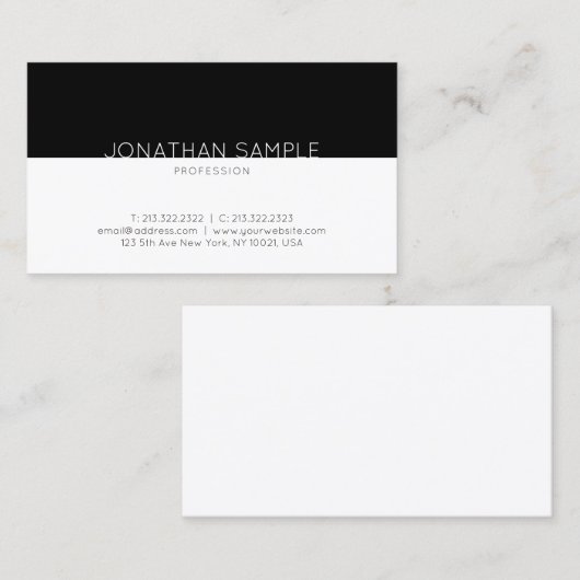 Modernes, Schwarz-weißes Design Schlicht modern Visitenkarte (Vorne/Hinten)