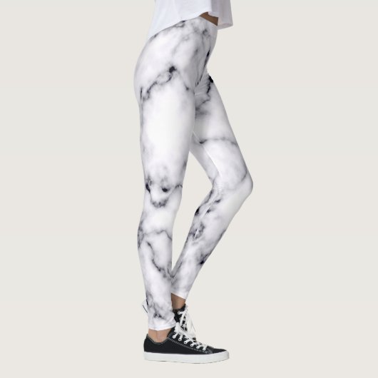 Modernes Schwarz-weißes Designer-Marmormuster Leggings (Rechts)
