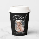 Modernes Schwarz-weißes Drehbuch Foto Eleganter Ab Pappbecher (Rückseite)