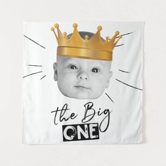 Modernes Schwarz-weißes First Birthday Foto Wandteppich (Vorderseite)