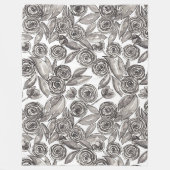 Modernes Schwarz-weißes Floral-Aquarellmuster Fleecedecke (Vorderseite)