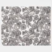 Modernes Schwarz-weißes Floral-Aquarellmuster Fleecedecke (Vorderseite (Horizontal))