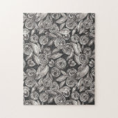 Modernes Schwarz-weißes Floral-Aquarellmuster Puzzle (Vertikal)
