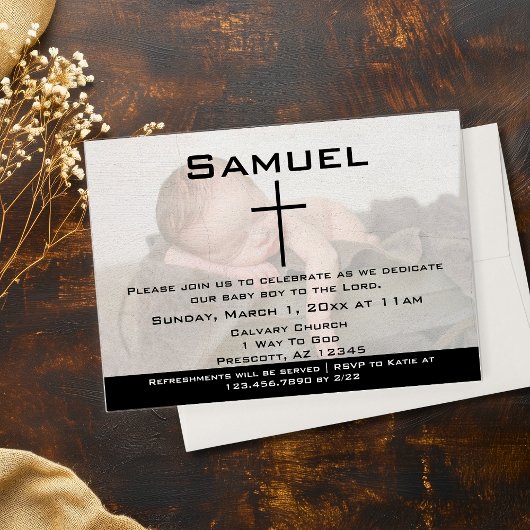 Modernes Schwarz-weißes Foto Baby Dedication Einladung