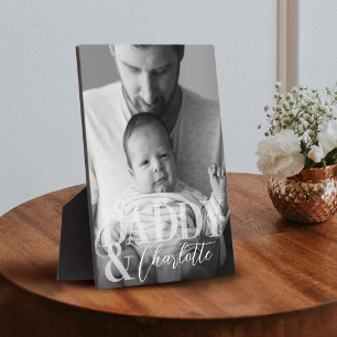 Modernes Schwarz-weißes Foto Daddy & Baby Name Fotoplatte