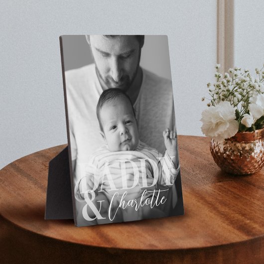 Modernes Schwarz-weißes Foto Daddy & Baby Name Fotoplatte