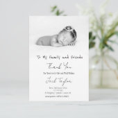 Modernes Schwarz-weißes Foto Handwriting Baby Birt Dankeskarte (Stehend Vorderseite)