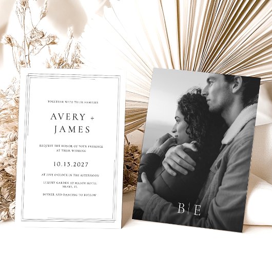 Modernes Schwarz-weißes Foto Minimalistisch Hochze Einladung