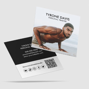 Modernes Schwarz-weißes Foto Qr Code Social Media Quadratische Visitenkarte