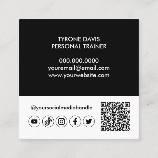 Modernes Schwarz-weißes Foto Qr Code Social Media Quadratische Visitenkarte (Rückseite)