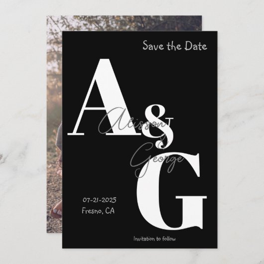 Modernes Schwarz-weißes Foto Save The Date (Vorne/Hinten)