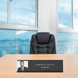 Modernes Schwarz-weißes Foto Schreibtischnamensplakette