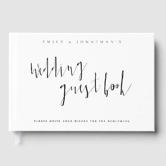 Modernes Schwarz-weißes Gästebuch für Hochzeiten (Vorderseite)
