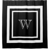 Modernes Schwarz-weißes Gerahmtes Monogramm Duschvorhang (Vorderseite)