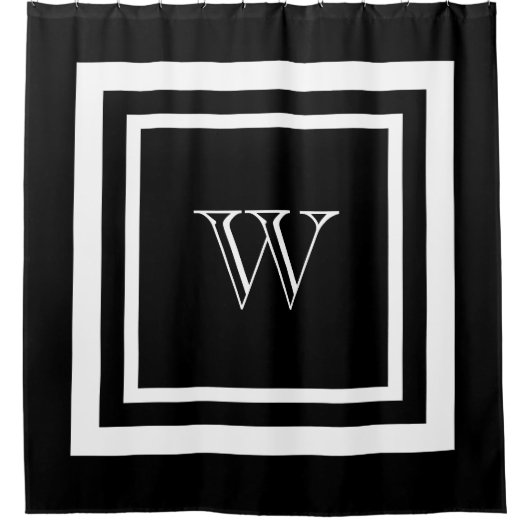 Modernes Schwarz-weißes Gerahmtes Monogramm Duschvorhang (Vorderseite)