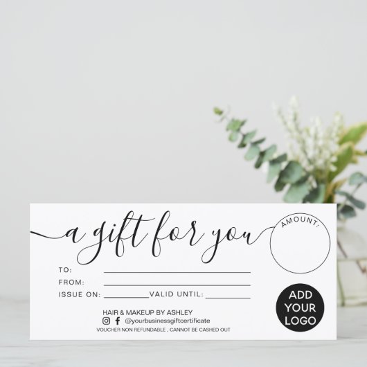 Modernes Schwarz-weißes Geschenk für Ihr Zertifika (Stehend Vorderseite)