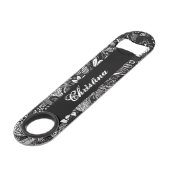 Modernes Schwarz-weißes gezeichnetes Speed Flaschenöffner (Vorderseite Schrägansicht)