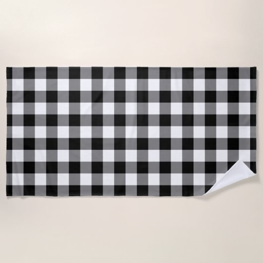 Modernes, Schwarz-weißes Gingham Pattern Strandtuch (Vorderseite)