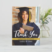 Modernes Schwarz-weißes Gold 2025 Abschluss Foto Dankeskarte (Stehend Vorderseite)