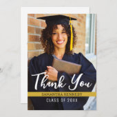 Modernes Schwarz-weißes Gold 2025 Abschluss Foto Dankeskarte (Vorne/Hinten)