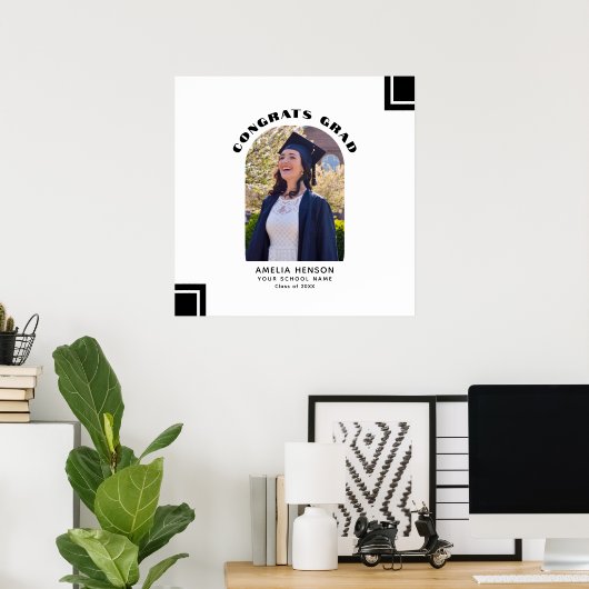 Modernes Schwarz-weißes Graduate Guest Signature F Poster (Heimbüro)