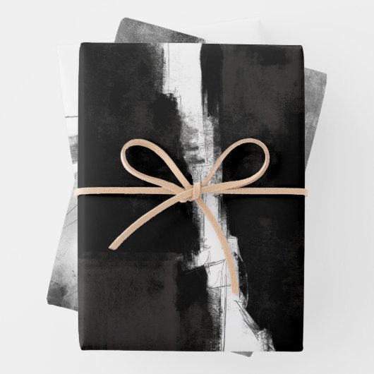 Modernes Schwarz-weißes Grau Rustikales Abstrakt s Geschenkpapier Set (Beispiel)