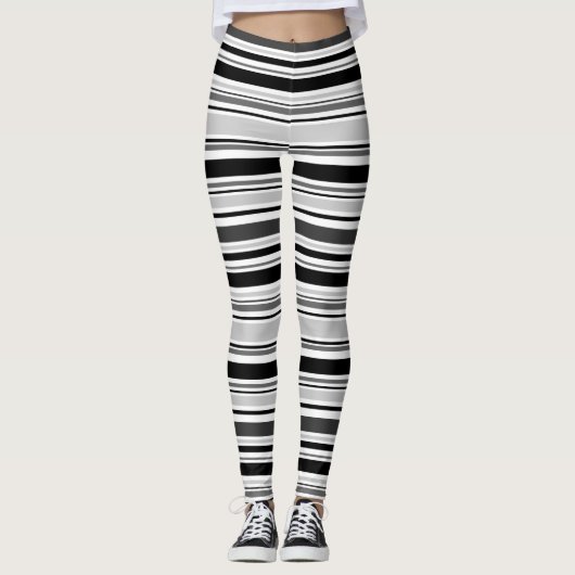 Modernes Schwarz-weißes graues Streifen-Muster Leggings (Vorderseite)