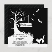 Modernes Schwarz-weißes Halloween-Party Einladung (Vorne/Hinten)