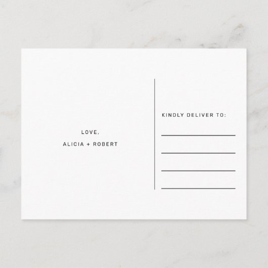 Modernes Schwarz-weißes Hochzeitsfest-Foto ändert  Ankündigungspostkarte (Rückseite)