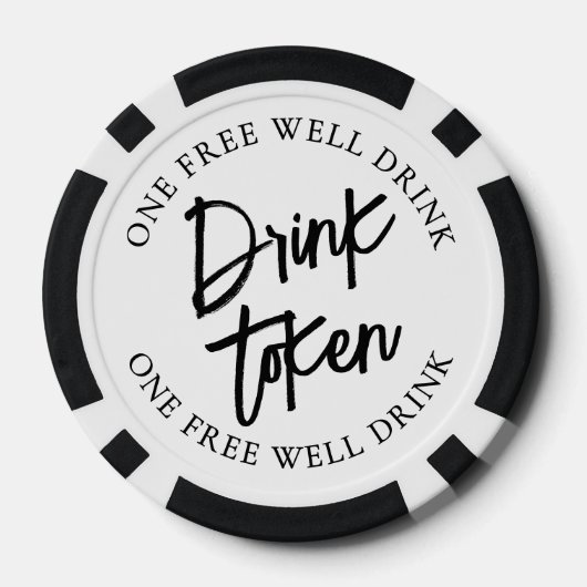 Modernes Schwarz-weißes Hochzeitsgetränk Pokerchips (Rückseite)