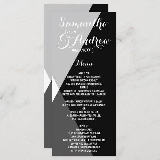 Modernes Schwarz-weißes Hochzeitsmenü Menükarte (Vorne/Hinten)