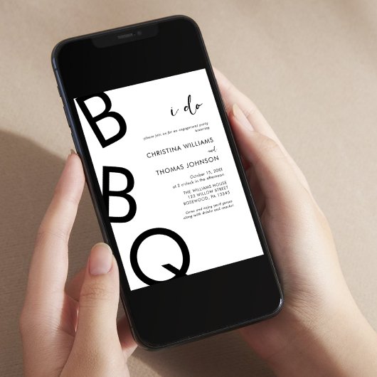 Modernes Schwarz-weißes Ich tue GRILLEN Engagement Einladung