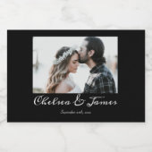 Modernes Schwarz-weißes kalligrafisches Foto Weddi Schaumweinetikett (Einzelnes Label)