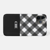 Modernes Schwarz-weißes Kariertes Monogramm Case-Mate iPhone Hülle (Rückseite (Horizontal))