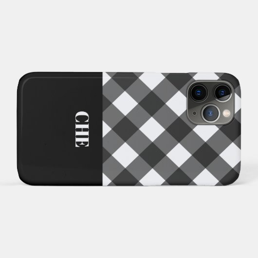 Modernes Schwarz-weißes Kariertes Monogramm Case-Mate iPhone Hülle (Rückseite (Horizontal))