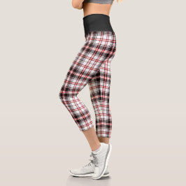 Modernes Schwarz-weißes Kariertes rotes Muster Capri Leggings